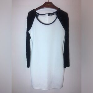 Sexy White Pencil Classic Dress. Black Lace & White Body Knee Short Cocktail Fit